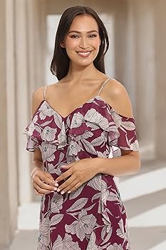 London Times Women's Dresses Ruffle Cold Shoulder Hi-Low
